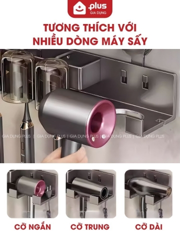 Kệ Đựng Bàn Chải Đánh Răng Kèm Cốc Không Khoan Đục, Kệ Nhà Tắm Để Máy Sấy Tóc Cao Cấp Không Gỉ Sét