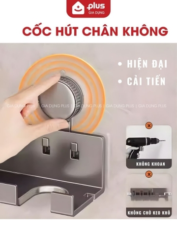 Kệ Đựng Bàn Chải Đánh Răng Kèm Cốc Không Khoan Đục, Kệ Nhà Tắm Để Máy Sấy Tóc Cao Cấp Không Gỉ Sét