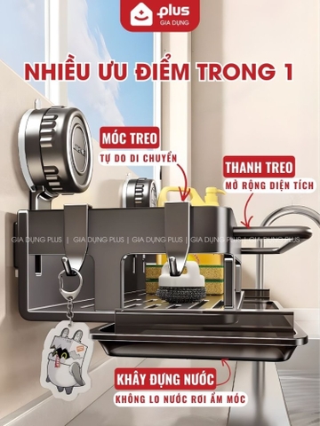 Kệ Đựng Đồ Rửa Chén Không Khoan Tường, Thép Carbon Cao Cấp, Kệ Nhà Bếp Đa Năng, Không Gỉ Sét