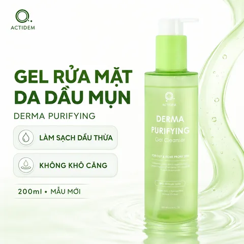 Gel Rửa Mặt Cho Da Dầu Mụn Actidem Derma Purifying Gel Cleanser 200ml (Mẫu Mới)