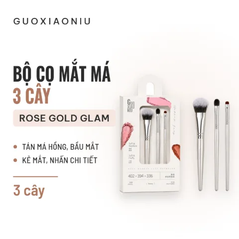 Bộ Cọ Trang Điểm Mắt Má Guoxiaoniu Rose Gold Glam Brush Set (3 Cây)