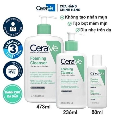 Sữa Rửa Mặt Cerave Sạch Sâu Cho Da Thường, Da Dầu Foaming Cleanser (Nhập Khẩu)