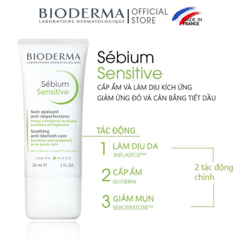 Kem Dưỡng Ẩm Dành Cho Da Mụn Bioderma Sebium Sensitive 30ml (Nhập Khẩu)