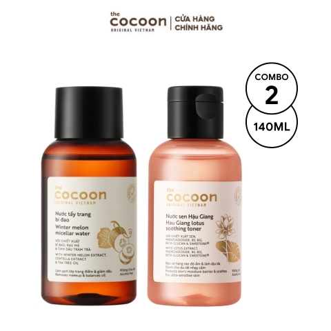 Combo Nước Tẩy Trang Bí Đao Cocoon Winter Melon Micellar Water 140ml + Nước Hoa Hồng Sen Hậu Giang Lotus Soothing 140ml