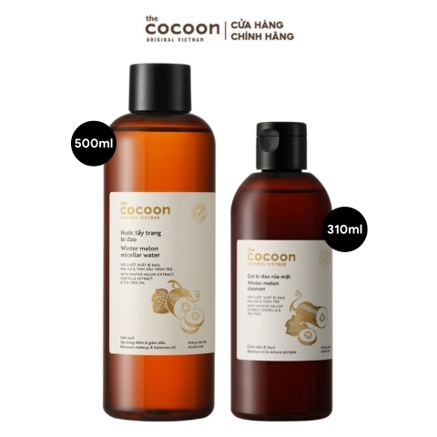Combo Nước Tẩy Trang Bí Đao 500ml + Gel Rửa Mặt Bí Đao 310ml Cocoon