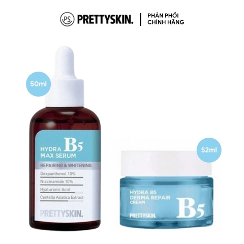 Combo Tinh Chất Phục Hồi Dưỡng Trắng Da Prettyskin Hydra B5 50ml + Kem Dưỡng Prettyskin Hydra B5 Derma Repair 52ml