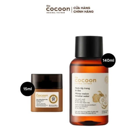 Combo Nước Tẩy Trang Bí Đao Cocoon Winter Melon 140ml + Sữa Chống Nắng Bí Đao Quang Phổ Rộng Cocoon 15ml