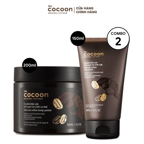 Combo Tẩy Tế Bào Chết Cà Phê Đắk Lắk Cocoon Body 200ml + Tẩy Tế Bào Chết Mặt Cà Phê Đắk Lắk Cocoon 150ml