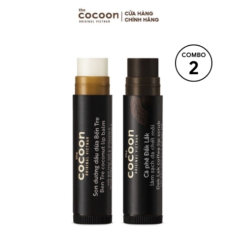 Combo Tẩy Tế Bào Chết Môi Cà Phê Đắk Lắk 5g + Son Dưỡng Dầu Dừa Bến Tre Cocoon Coconut 5g