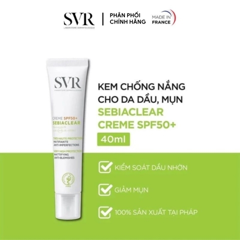 Kem Dưỡng Chống Nắng Cho Da Mụn SVR Sebiaclear Creme SPF50 (Mẫu Mới) (Nhập Khẩu)