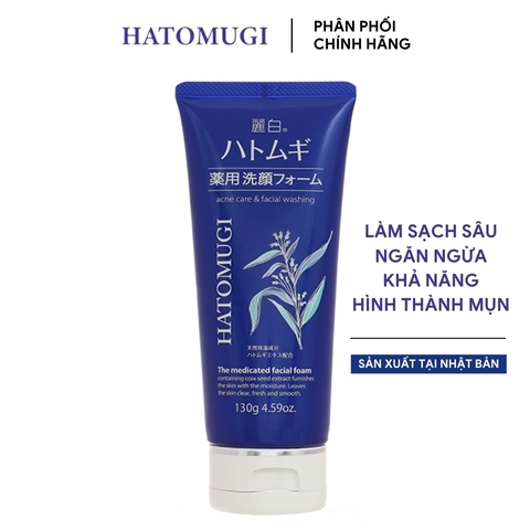Sữa Rửa Mặt Hatomugi Ý Dĩ Ngừa Mụn, Sáng Da The Medicated Facial Foam 130g (Xanh)