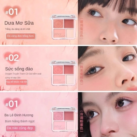 Bảng Má Hồng Và Bắt Sáng 4 Ô Judydoll Blush & Highlight Palette 9g