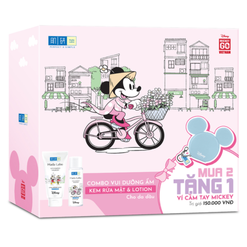 Combo Vui Dưỡng Ẩm Kem Rửa Mặt Và Lotion Cho Da Dầu Hada Labo Advanced Nourish (Tặng Kèm 1 Ví Cầm Tay Mickey)