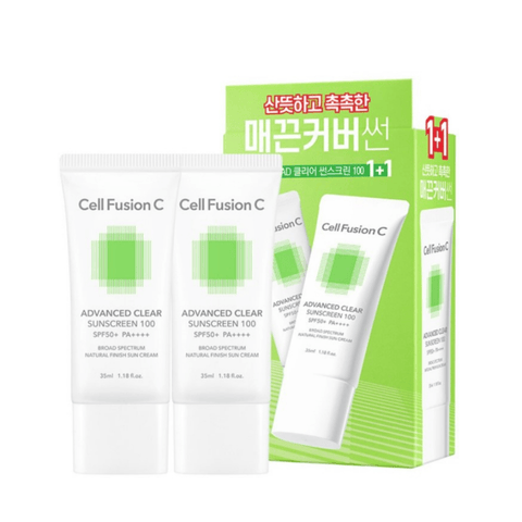 Set Kem Chống Nắng Cell Fusion C Advanced Clear Sunscreen 100 SPF50+ (Xanh Lá) (Mẫu Mới) (35ml X2)