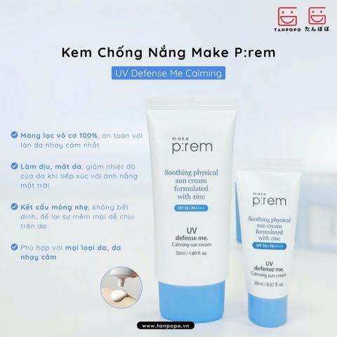 Set Kem Chống Nắng Make P:rem UV Defense Me Calming Sun Cream 50ml + 20ml (Xanh) (Nhập Khẩu)
