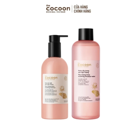 Combo Sữa Rửa Mặt Sen Hậu Giang Cocoon Lotus 310ml + Nước Tẩy Trang Sen Hậu Giang Cocoon Hau Giang Lotus 500ml