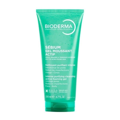 Gel Rửa Mặt Dành Cho Da Dầu Mụn Và Da Hỗn Hợp Bioderma Sebium Gel Moussant Actif (Nhập Khẩu) (Mẫu Mới) - 200ml