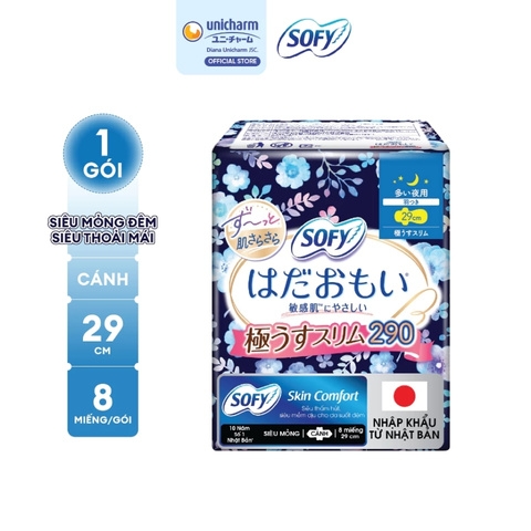 Băng Vệ Sinh Sofy Skin Comfort Đêm Siêu Mỏng Cánh 29cm -  8 Miếng