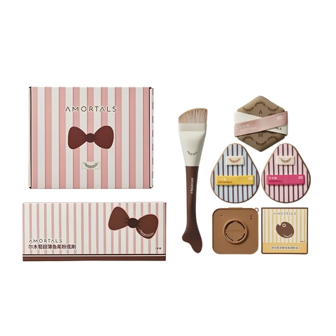 Bộ 6 Dụng Cụ Trang Điểm Amortals Ok Base Makeup Tools (3 Bông Mút + Cọ Tán Nền Tiên Cá + Giấy Pha Nền + Hộp Đựng)