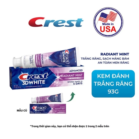 Kem Đánh Trắng Răng Crest 3D White Advanced Radiant Mint (Nhập Khẩu Mỹ) (Mẫu Mới) 93g
