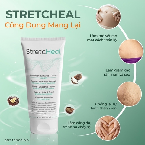 Kem Trị Rạn Và Xoá Mờ Rạn Da StretcHeal Giúp Đàn Hồi, Tái Tạo Da 180ml (Nhập Khẩu)