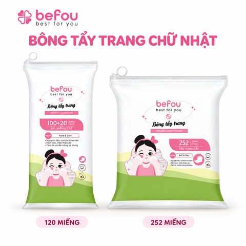 Bông Tẩy Trang Befou Natural Cotton Pads (Bông Chữ Nhật)