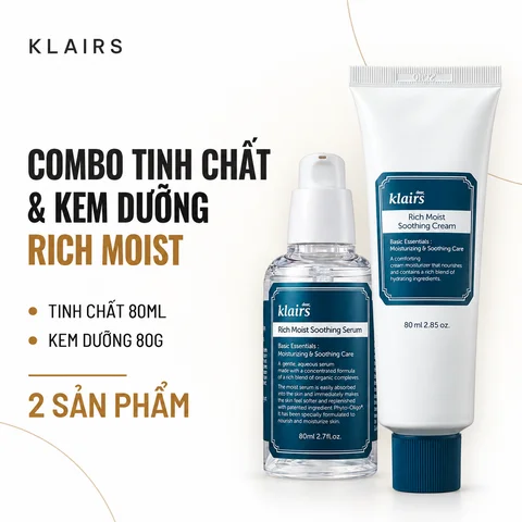 Combo Tinh Chất & Kem Dưỡng Klairs Rich Moist Soothing Serum 80ml & Rich Moist Soothing Cream 80g