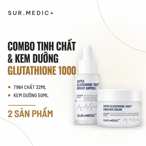 Combo Tinh Chất & Kem Dưỡng Sur.Medic Super Glutathione 1000 Bright Ampoule 32ml & Enriched Cream 50ml