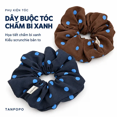 Dây Buộc Tóc Chấm Bi Xanh