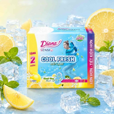 Băng Vệ Sinh Diana Sensi Cool Fresh Mát Dịu Siêu Mỏng Cánh 23cm (Ban Ngày) (Chanh Vàng)