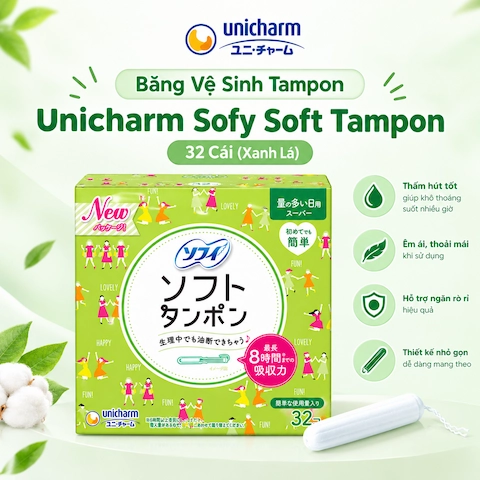 Băng Vệ Sinh Tampon Unicharm Charm Soft 32 Cái (Xanh Lá)