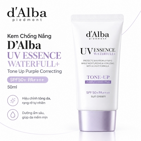 Kem Chống Nắng D'Alba UV Essence Waterfull+ Tone Up  Purple Correcting SPF50+ 50ml (Nhập Khẩu)