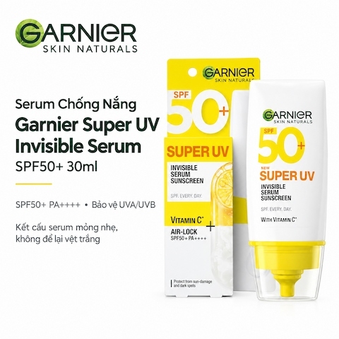Serum Chống Nắng Mỏng Nhẹ Bảo Vệ Tối Ưu Garnier Super UV Invisible Serum Sunscreen SPF50+30ml