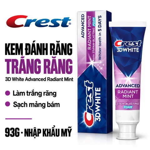 Kem Đánh Crest Trắng Răng 3D White Advanced Radiant Mint 93g