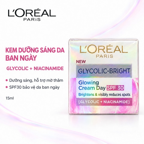 Kem Dưỡng Sáng Da Ban Ngày L'Oreal Glycolic + Niacinamide Bright Glowing Cream Day SPF30 15ml