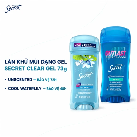 Lăn Khử Mùi Dạng Gel Secret Outlast PH Balancing Minerals 72H Clear Gel 73g (Nhập Khẩu Mỹ)