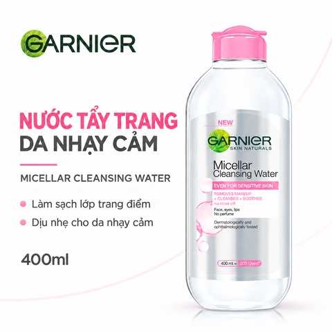 Nước Tẩy Trang Garnier Dành Cho Da Nhạy Cảm Micellar Cleansing Water For Sensitive Skin (Hồng)