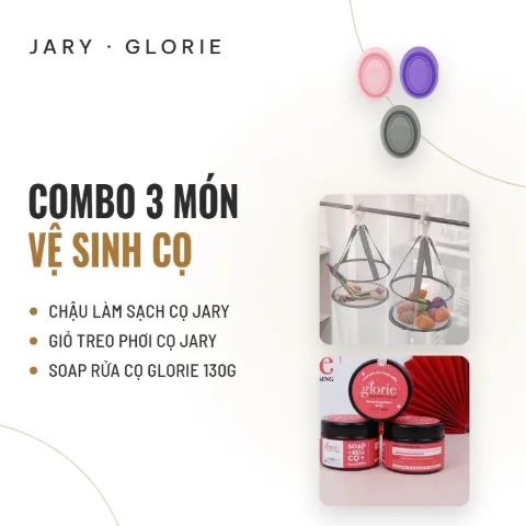 Combo 3 Món Vệ Sinh Cọ Chậu Làm Sạch Cọ Jary & Giỏ Treo Phơi Cọ Jary & Soap Rửa Cọ Glorie 130g