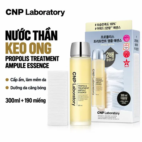 Set Nước Thần CNP Laboratory Propolis Treatment Ampule Essence 300ml + Bông Thấm Toner 190 Miếng
