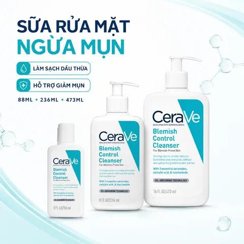 Sữa Rửa Mặt Ngừa Mụn Dành Cho Da Dầu Da Mụn Cerave Blemish Control Cleanser