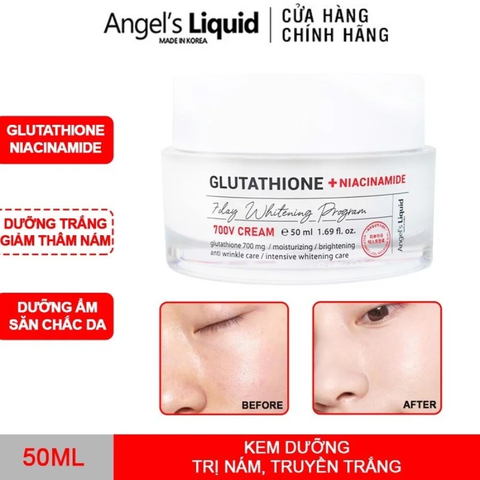 Kem Dưỡng Angel's Liquid Hỗ Trợ Sáng Da, Mờ Thâm Nám 7 Day Glutathione + Niacinamide 700 V-Cream 50ml
