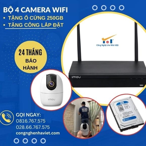 COMBO NVR 4 KÊNH + CAMERA IMOU IPC-A42P-D TẶNG Ổ CỨNG 250GB & LẮP ĐẶT MIỄN PHÍ