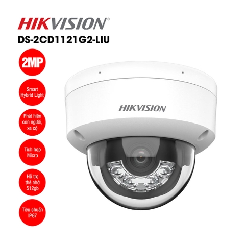 Camera IP bán cầu 2MP - Camera phát hiện người và phương tiện cùng chế độ đèn thông minh DS-2CD1121G2-LIU