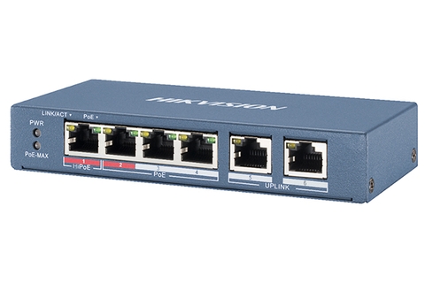 Switch mạng Hi POE 4 cổng 100M, 2 cổng uplink 10/100M , Layer 2 DS-3E0106HP-E