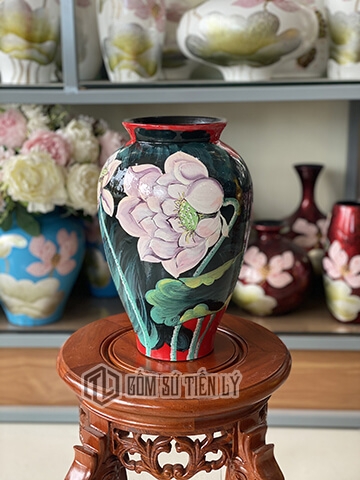 Bình hoa tròn hoạ tiết hoa sen 3D-BGD03