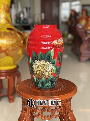 Lọ cắm hoa gốm Bát Tràng vẽ tay 3d-BGD49