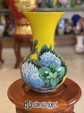 Bình tì bà hoạ tiết cẩm tú cầu xanh-BGD50