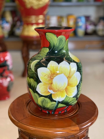 Bình hoa hút lộc vẽ 3d hoa sen đẹp-BGD63