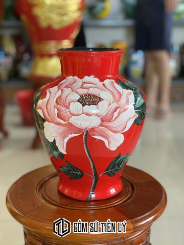 Bình hoa gốm sứ vẽ hoa mẫu đơn-BGD72