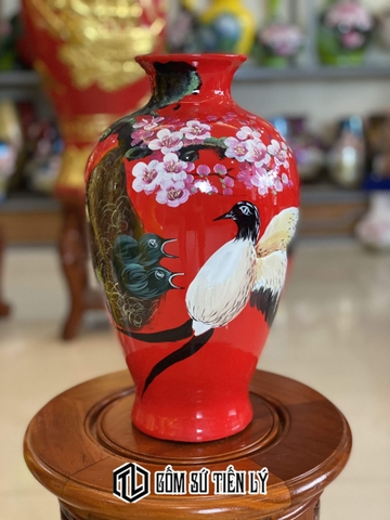 Bình hoa trang trí 3d vẽ chim hoa-BGD88